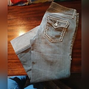 Grey Wangler Straight Leg Capri Denim